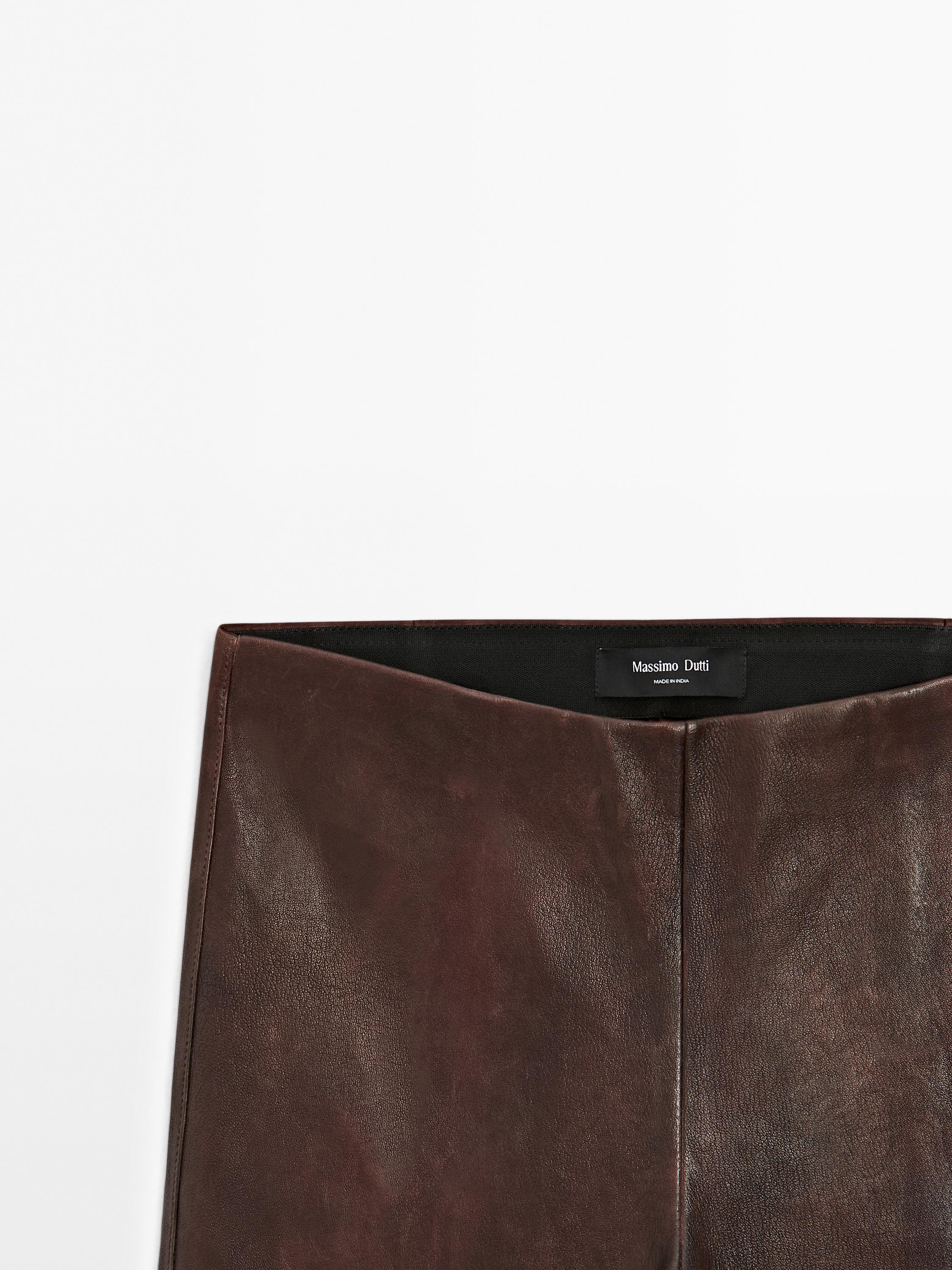 Nappa leather bell bottom trousers